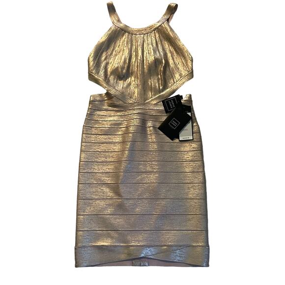 NWT Herve Leger Marina Foiled Bandage Dress in Rose Gold Combo Size Medium - Picture 4 of 15